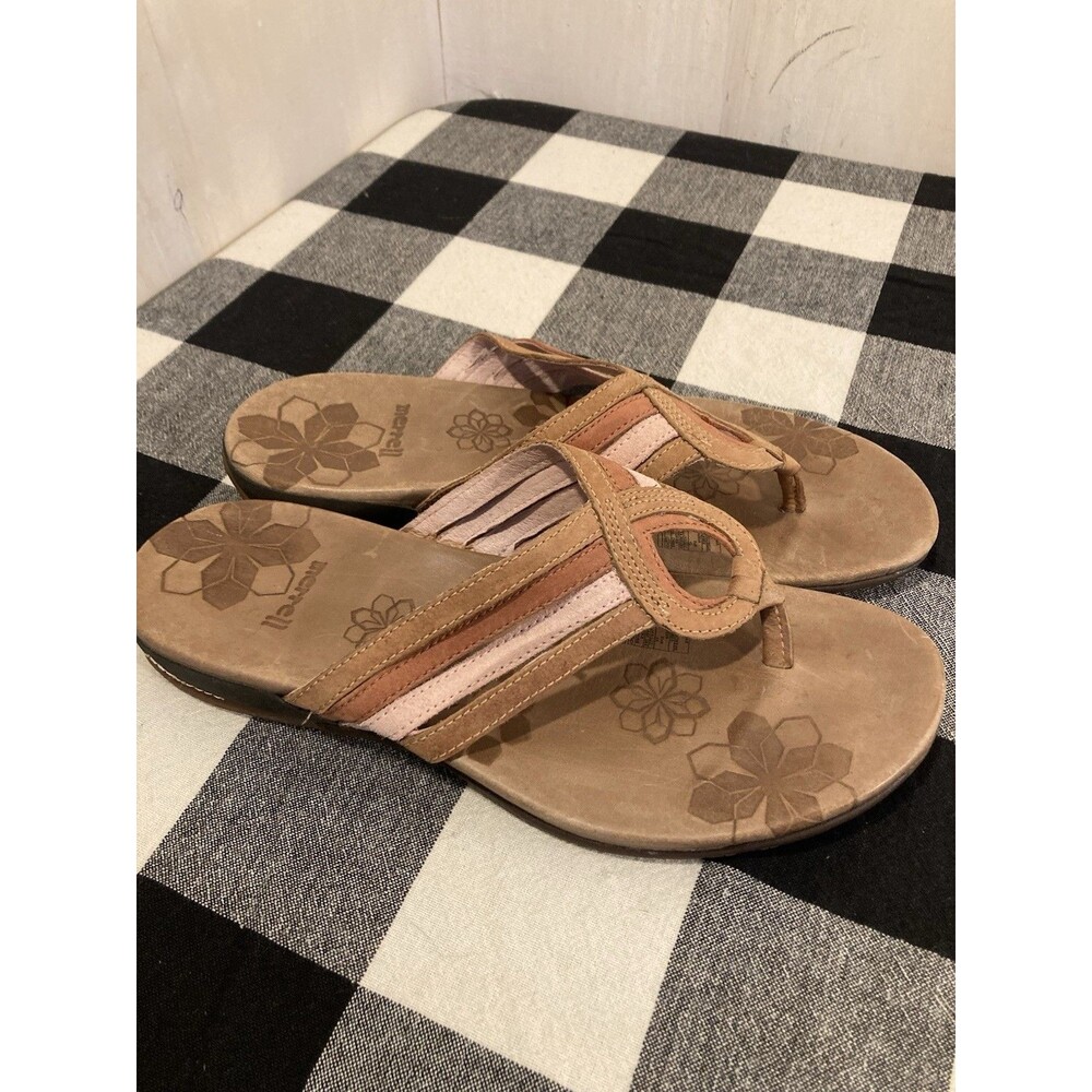 Merrell Lidia Pink Brown Leather Strappy Sandals Flip Flops Thongs Sz 9 Beach - Picture 3 of 7